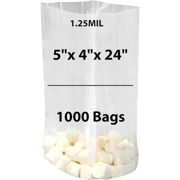LDPE Clear Gusseted Poly bags 1.25 mil 5" X 4" X 24" 1000 Bags